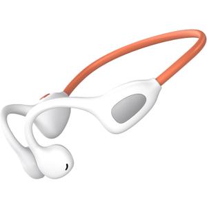Bone Conduction Earphones, Wireless, Bluetooth 6.1, Open-Ear Headphones, Non-Blocking, Bluetooth Headphones, Kotuden, Auto Pairing Headphones, Noise Cancelling, Microphone Included (White Orange)