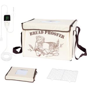 Folding Bread Proofing Box with 50-113 Temp Control & 48H Timer, Dough Proofer with Metal Rack, Proofing Box for Bread, Pizza and Yoghurt Making 5-Layer Fabric