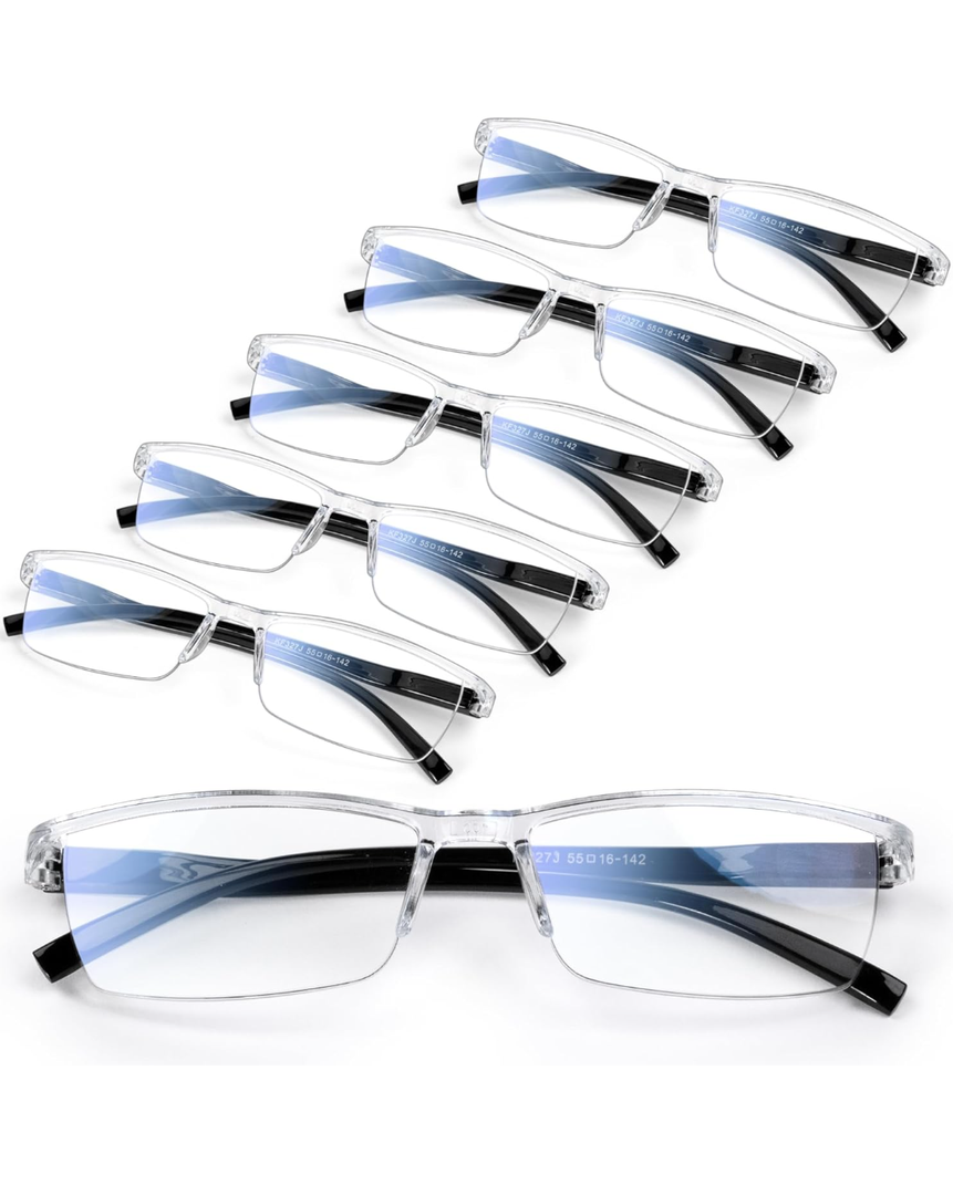 6 pack Executive Style Reading Glasses Men - Durable Readers with 99% Blue Light Blocking - Comfortable Fit with TR90 Frames, +2.75