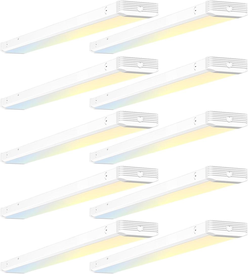 BBOUNDER 10 Pack 4FT LED Wraparound Light with 3CCT Selectable, 4000K/5000K/6500K, Super Bright 5500LM 50W 4 Foot Fluorescent Fixture, Flush Mount Office Ceiling Light for Kitchen Garage, White