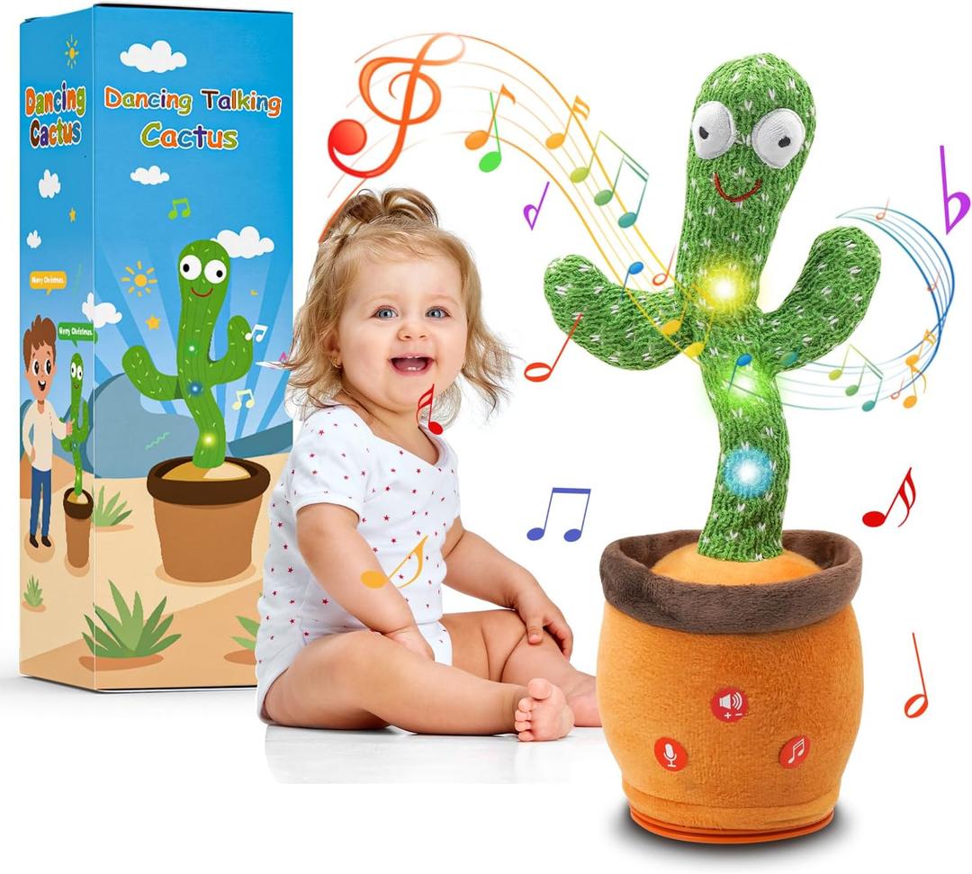 Christmas Dancing Talking Cactus Toy with Adjustbale Volume, Baby Toys Stocking Stuffers Boys Girls Funny Gifts, Interactive Mimicking Repeating Singing, Light Up Toys 6-12 12-18 Months with Songs