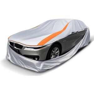 Full Enclosed Sliver Car Covers Universal Fit Ford Mustang,Corolla,Civic,C3/C4/C5/C7/C8 Corvette,Jetta,Forte,Model 3,Sentra,Elantra,A4,911,3 Series for Sedan/Coupe/Cabrio Length 177-191 inches