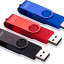 16GB USB Flash Drives, USB Stick, Thumb Drive Rotated Design, Memory Stick with LED Light for External Storage and Backup Data, Jump Drive, 3 Pack 16GB (3 Colors: Black Red Blue)