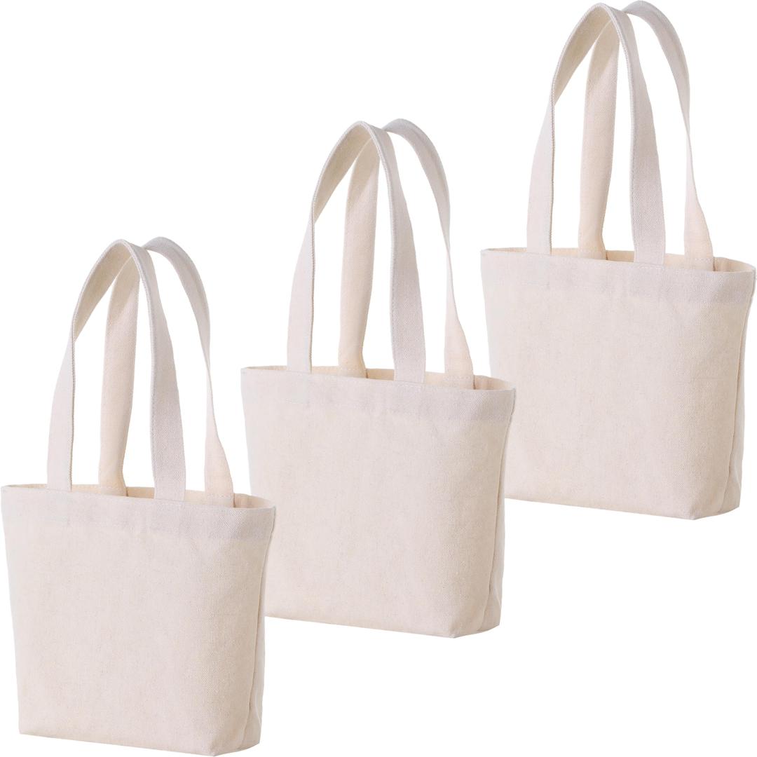 Mini Canvas Tote Bag Extra Small Gift Bag for DIY Heat Transfer & Personalized Design, Reusable Plain Cotton Bag for Party (12, Beige)