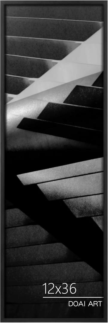 DOAI ART 12x36 Poster Frame Black, Poster Frames 12 x 36 inches or 12x36 Picture Frames with HD Plexiglass for Horizontal or Vertical Wall Mounting, Scratch-proof Safe and Artistic Large Photo Frame