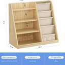 EXPERLAM Kids Bookshelf and Toy Storage Organizer, 4 Tier Wooden Kids Book Shelf with Sling Book Rack in Kids Room Playroom Nursery for Kids, Children, Toddlers