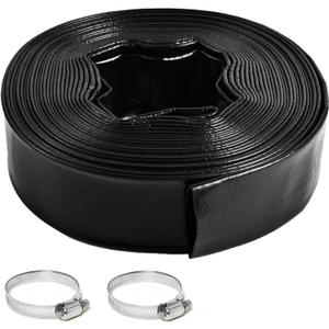 Pool Backwash Hose 1 1/2 Inch Diameter x 50 Feet - Heavy-Duty PVC Pool Drain Hose, Reinforced Discharge Hose with Clamp for Swimming Pools, Black