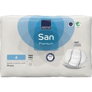 Abena San Premium Incontinence Pads, Moderate Absorbency, (Sizes 4 to 7), Size 6, 34 Count