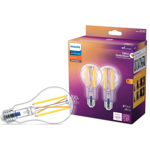 PHILIPS LED Flicker-Free Clear Dimmable A21 Light Bulb - EyeComfort Technology - 1600 Lumen – Soft White (2700K) – 13.5W=100W - E26 Base - Title 20 Certified - Ultra Definition - Indoor - 2-Pack