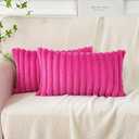 Soleebee Set of 2 Throw Pillow Covers Soft Cozy Velvet Pillowcase Faux Rabbit Fur Cover for Couch Sofa Bed Chair Home Decorative Pillows Cover (12x20 Inch, Pink)