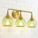 HAHZT Brushed Gold Bathroom Vanity Light 3-Lights Bathroom Light Fixtures Over Mirror with Green Clear Glass Shade 22.4 inch Wall Sconce Lighting Bath(Exclude E26 Bulb)