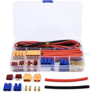 T-Plug EC3 XT60 Male Female Connector Adapters with 14AWG Silicone Wire and Heat Shrink Tubes for RC ESC Lipo Battery Motor(52PCS)