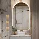 Niccy Arched LED Lighted Bathroom Mirror, 40x24 Inch Backlit Vanity Bathroom Mirror with Lights Brushed Gold Framed Wall Mounted Mirrors with 3 Color Shatterproof Arch Smart Fog Free Mirror