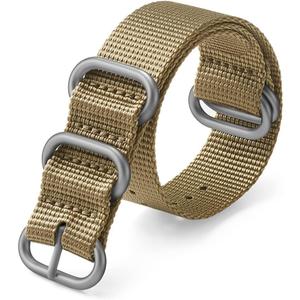 Watch Bands - Thick Premium Military Ballistic Nylon Style Strap With Heavy Silver Stainless Steel Buckle - Choice of Width - 18mm, 20mm, 22mm or 24mm (Khaki)