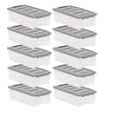 Amazon Basics Plastic Storage Containers with Secure Latching Lids, Stackable Organization Bins, Clear/Grey, 5 Quart, Set of 10