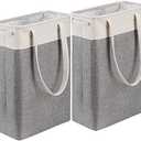 Collapsible Laundry Baskets Double Laundry Hampers Large Foldable Laundry Basket Organizer with Straps Beig Gray Cloth Laundry Hamper for Dirty Clothes,QY-SC22-2