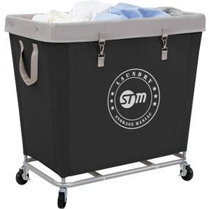 STORAGE MANIAC Commercial Laundry Hamper with Heavy Duty Steel Frame, 320 L Industrial Laundry Basket Cart with Wheels for Hotel, Home, Laundry Room, 31.7''L x 19.3''W x 30.91''H, Large Black