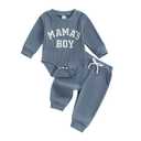 MERSARIPHY Newborn Baby Boy Fall Winter Clothes Mama's Boy Little Dude Outfit Embroidery Waffle Knit Romper Pants Sets, (70)