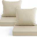 Summsun Patio Chair Cushions Set of 2, Faux Linen Outdoor Furniture Cushions, Water Resistant Backrest and Deep Seat Cushion Set with Straps, Removable Cover, Non-Slip Bottom, 22 x 22 Inch, Beige, 2P/22*22 + 22*20 Inch