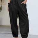 Dokotoo Women Linen Wide Leg Pants Casual Elastic Waist Lounge Palazzo Harem Pants with Pockets M