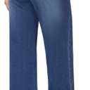 DLOODA Wide Leg Jeans Woman Stretchy High Waisted Straight Leg Jeans Loose Trendy Denim Pants with Pockets (Blue, L)