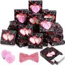 Tioncy 48 Pcs Valentines Cookie Boxes with Window Small Pink Bakery Boxes 4.3x4.3x1.2 Inch Dessert Containers with Heart Cards and Rope for Candy Muffin Homemade Soap Valentine Party Gift(Love)