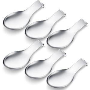 Nuanchu 6 Pcs Stainless Steel Spoon Rest Spatula Ladle Holder Spoon for Stove Top Heavy Duty Spatula Holder for Countertop Dishwasher Safe Utensil Rest for Kitchen, 3.8 x 9.6" (Silver)