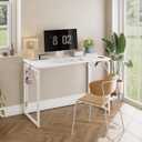 JOYMOOP White Folding Desk - 31.5", No Assembly Small Foldable Desk for Home, Office, Wooden Top Folding Computer Desk for Working, Writing, Studying