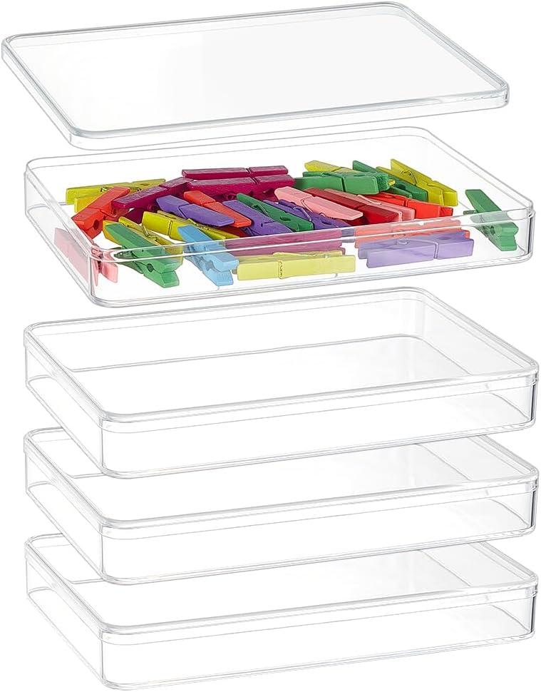 BENECREAT 4Pcs Acrylic Storage Boxes with Lids, 7x4.6x1inch Rectangle Storage Containers, Storage Display Box for Wedding, Party, Treats, Jewelry Accessories