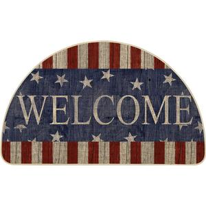Artoid Mode Stripes Stars Welcome 4TH of July Semicircular Doormat, Patriotic Memorial Day Home Decor Low-Profile Switch Rug Door Mat Floor Mat for Indoor Outdoor 17x29 Inch