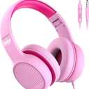gorsun Wired Kids Headphones, 85dB/94dB Volume-Limited Toddler Headset,3.5mm Kids Headphones with Cord,in-Line HD Mic, Audio Sharing,Foldable Headset for School with Travel, Pink