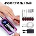 Nail Drill Machine, Professional 45000RPM Purple Cordless Rechargeable Electric Nail File for Acrylic Nails Removal, Portable Manicure Pedicure Kit for Salon Home Use