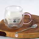 2 x Purple Cat Mug Cute Mugs Glass Double Wall Insulated Glass Espresso Cup, Kawaii Cup, Coffee Cup, Tea Cup, Milk Cup, Best gift for Office and Personal Birthday Christmas (Purple Cat)