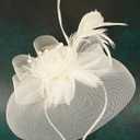 Cizoe Tea Party Fascinator Hats for Womens 50s Headwear with Veil Flower Cocktail Wedding Church Derby Hat (White)