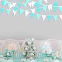 10M/32Ft Aqua Green Banner Party Decorations Triangle Flag Pennant Bunting Fabric Garland for Wedding Birthday Engagement Bridal Baby Shower Under The Sea Party Festivals Decoration(Teal Blue)