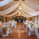 White Ceiling Drapes with Lights String for Weddings, 6 Panels 5ftx30ft Sheer Tulle Backdrop Photo Background Drapes for Wedding Ceremony Birthday Party Arch Decoration, 60"W x 360"L