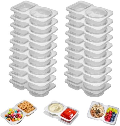 UVHJW 20 Set Reusable Snack Containers, 2-Compartment Dipping Containers with Lid for Refrigeration, Portion Control, Outdoor Takeaway Sauce Dip Case