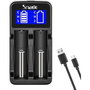 Intelligent Charger, Snado LCD Display Universal Smart Charger for Rechargeable Batteries Li-ion Batteries 18650 18490 18350 17670 17500 16340 14500, Ni-MH/Ni-Cd A AA AAA Battery (2 Slots)