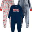 HUGGIES unisex-baby 3-pack Footed Coverall Pajamas (12 Months, Mid Grey Heather/Fire Trucks)