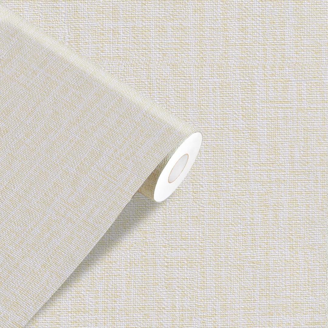 Yancorp 10ft Textured Fabric Cream Wallpaper Faux Grasscloth Beige Peel and Stick Self-Adhesive Linen Removable Wall Paper Cabinets Counter Top Liners (16" x 120")