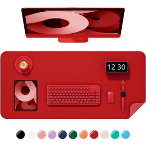 Desk Pad, 35.5" x 17" PU Leather Non-Slip Desk Mat Large Mouse Pad for Desktop, Waterproof Laptop Computer Writing Mat for Office, Home, Work, Gaming, Bright Red