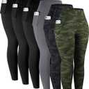 LZYVOO Leggings with Pockets for Women, 6 Packs Soft High Waisted Tummy Control Workout Yoga Pants (L)
