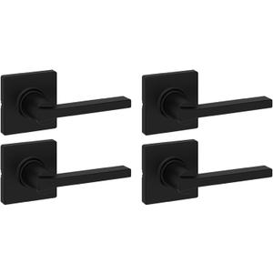 Kwikset Casey Interior Passage Door Handle 4 Pack, Lever for Closet and Hallway Doors, Reversible Non-Locking Handle Lever, Matte Black, with Microban Protection