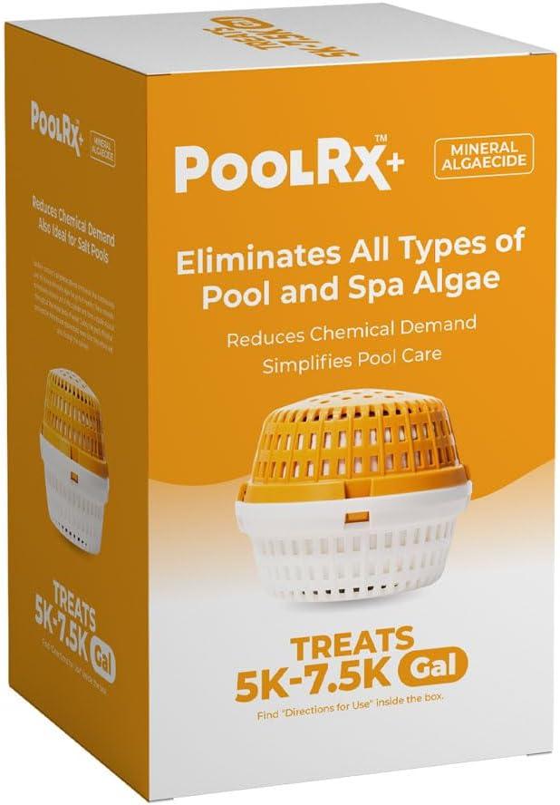 PoolRx+ Mineral Algaecide Unit, up to 6-Month Algae Control, for 5K-7.5K gallons, Orange & White, New Formula with Silver.