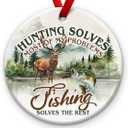 2 x Hunting and Fishing Solves Problems Ornaments - Outdoor Deer Hunting Decor, Wildlife Ornaments for Christmas Tree - Woodland Animal Decoration, Ideas for Fishing Lover, Hunter