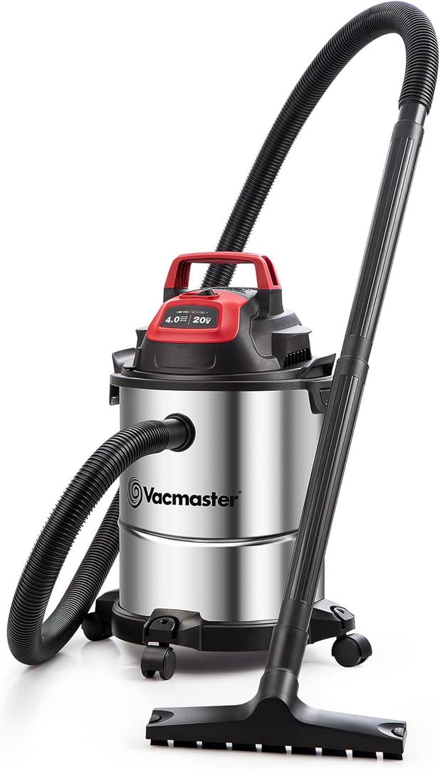 Vacmaster DVOM204S 1101 4-Gal 20V Cordless Stainless-Steel Wet/Dry Vac Red