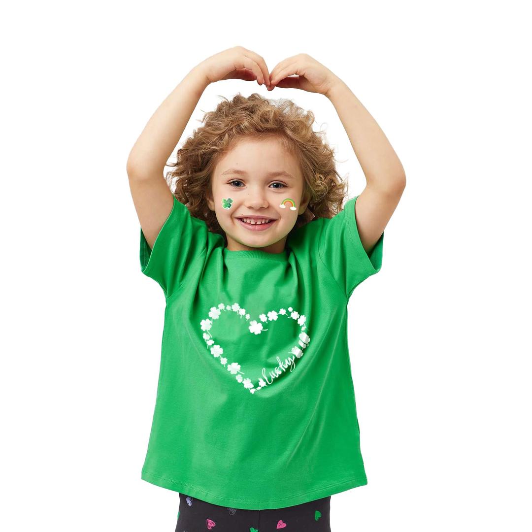 Kids St. Patrick's Day Shirt 2-7 Years Old Toddler Boys Girls Lucky Clover Tops Irish T-Shirts Shamrock Tee Outfits Heart M