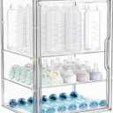 HBlife Baby Bottle Storage Organizer for Countertop Cabinet, 3 Tiers Adjustable Clear Acrylic Bottles Storage Station Case Box Container with 2 Removable Dividers and Magnetic Door, Large