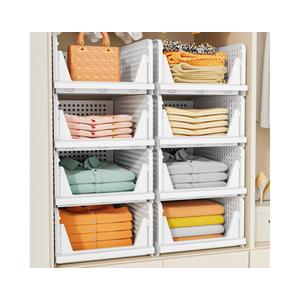 SNSLXH 5 Pack Stackable Closet Storage Basket, Multifunctional & Foldable Closet Organizer for Bathroom Kitchen Laundry Room Wardrobe Storage, Space-Saving Clothes Storage Drawer Organizer, White