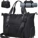 ERTUNA Gym Bag with Yoga Mat Holders, Carry On for Pilates Women & Men with Laptop & Shoe Compartment Large Duffle Travel Weekender Tote with Key Ring Clip Personal Item Workout, Easy to Clean  Black